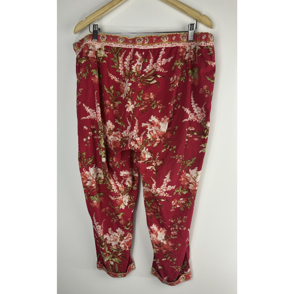 Sundance Boho Cotton Pull On Pants Floral Red Drawstring Lounge Women’s Large - Picture 7 of 10
